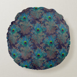 Peacock fjäderpaisley lila teal guld boho thro rund kudde