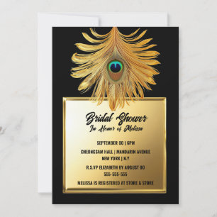 Peacock Fjäderplume black guld möhippa Inbjudningar