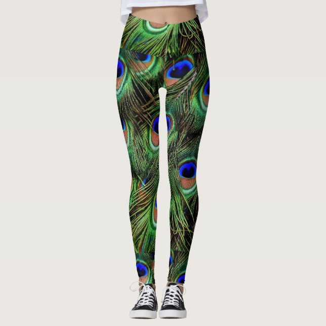 Peacock Fjädrar Leggings (Framsida)