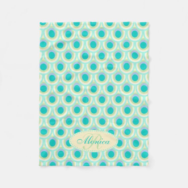 Peacock Fjäther oval mönster aqua namnfilt Fleecefilt (Framsidan)