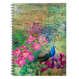 Peacock Flowers and Music Anteckningsbok