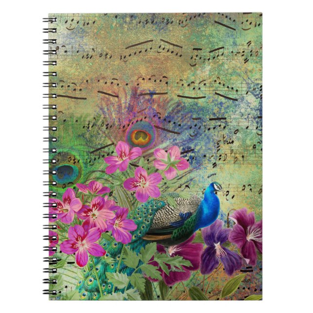Peacock Flowers and Music Anteckningsbok (Framsidan)