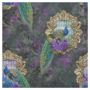 Peacock, Flowers och Guld Ram Tyg