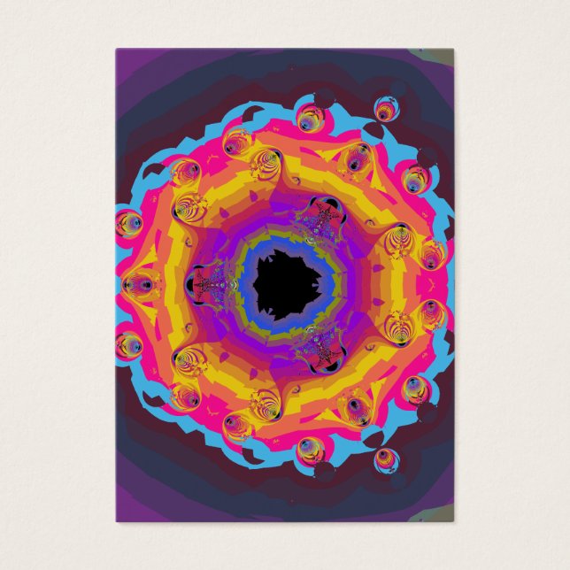 Peacock Fractal Mandala Gult Rosa Lila Visitkort (Framsidan)