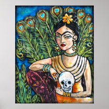 Peacock Frida Kahlo och Skull Poster