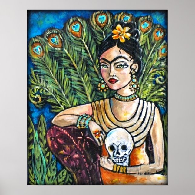 Peacock Frida Kahlo och Skull Poster (Framsidan)
