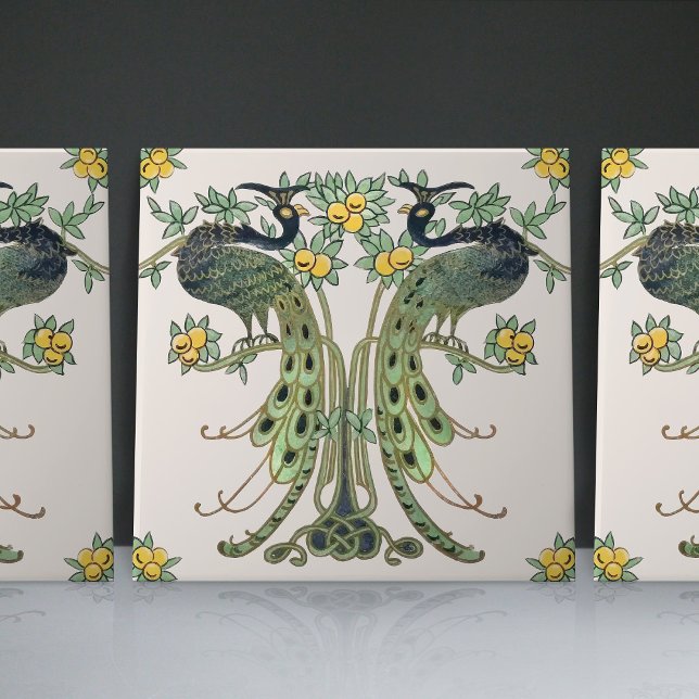 Peacock & Fruit Design by Mabel C. Dibble Art Deco Kakelplatta (Skapare uppladdad)