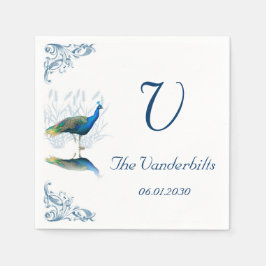 Peacock Garden in Blue and White Bröllop Pappersservett