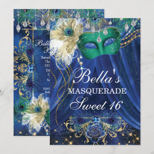 Peacock Glam MasqueraFödelsedagsfest inbjudan