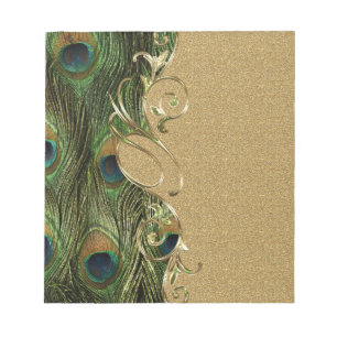 Peacock Golden Swirling Ornament Template Anteckningsblock