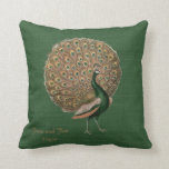 Peacock Grönt Emerald 55:e Bröllop-årsdagen Kudde<br><div class="desc">Här finns en vacker vintage Peacock-illustration med en fullt fjädrar. Den visas på en grönt för vintage. Det finns en malltext fält där du kan lägga till namn, tillfälle och hälsning om du vill. Det är en underbar minnesgåva till förlovningen, bröllop, bröllop-årsdagen. Det skulle också vara kostym och Emerald bröllop-årsdagen...</div>