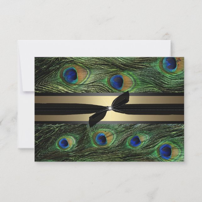 Peacock Grönt & Guld Bröllop OSA Kort (Framsida)