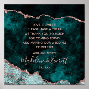 Peacock Grönt & Ro Guld Kärlek är Sweet Bord Sign Poster