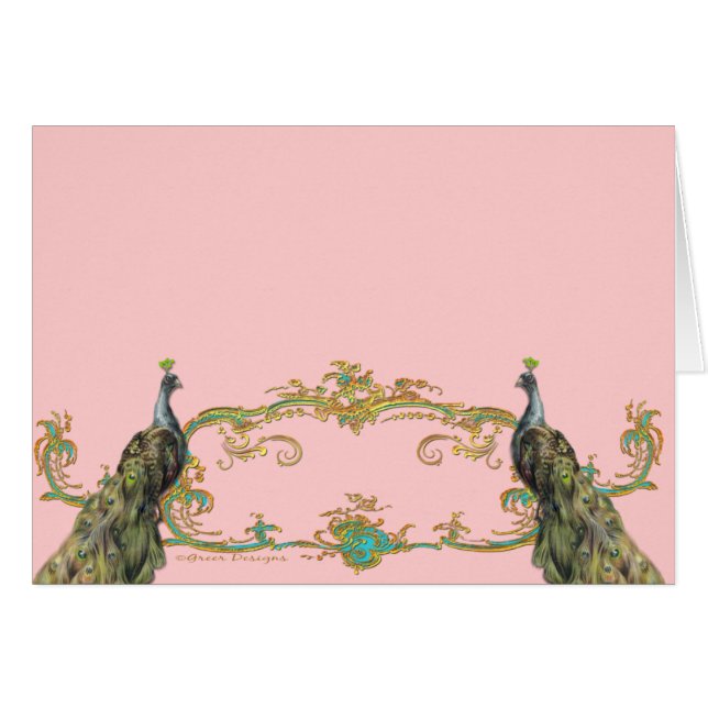 Peacock & Guld Filigree Hälsningskort (Framsidan Horizontal)