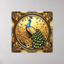 Peacock guld och svart prydnadsdjur ram