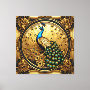 Peacock guld och svart prydnadsdjur ram canvastryck