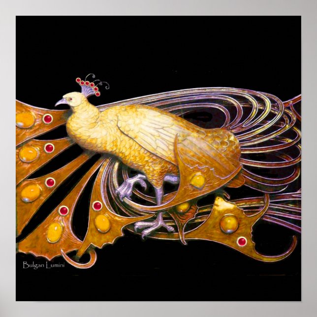 PEACOCK,gult röd lila svart Poster (Framsidan)