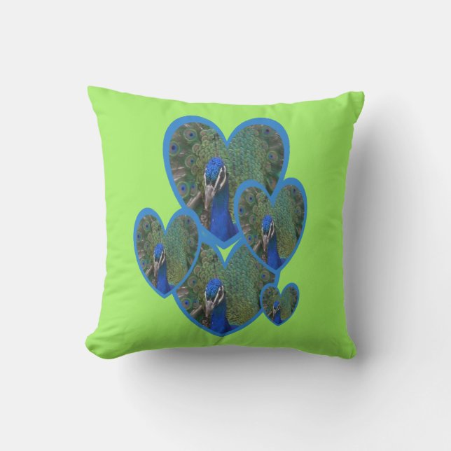 Peacock Hearts Mönster Dekorativ kudde (Framsida)