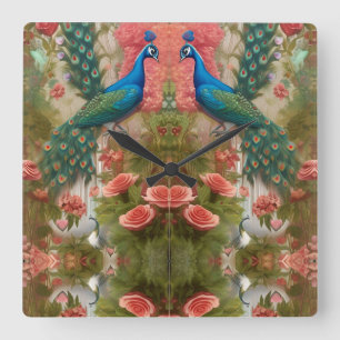 Peacock i Apricot Ro Garden Fyrkantig Klocka