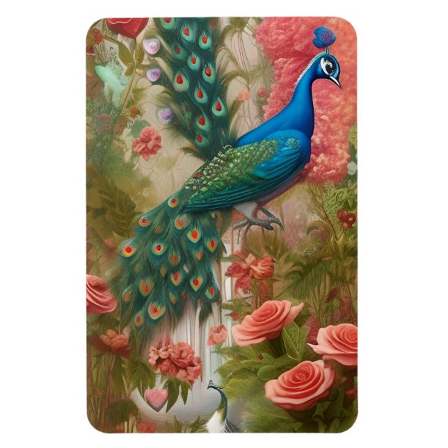 Peacock i Apricot Ro Garden Magnet (Vertikal)