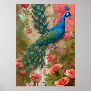 Peacock i Apricot Ro Garden Poster
