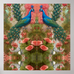 Peacock i Apricot Ro Garden Poster