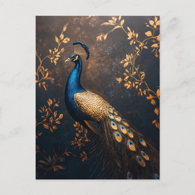 Peacock i Blue och Guld Vykort (Framsida)