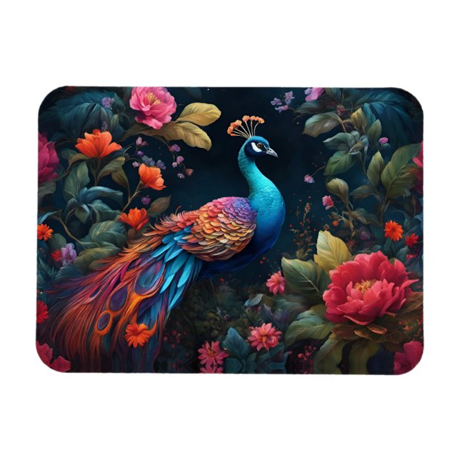 Peacock i en färgfull Ro Garden Magnet (Horisontell)