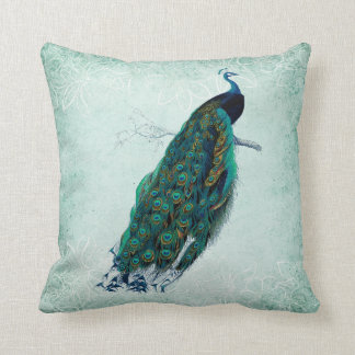 Peacock i grönt & White Vintage Stil Kudde