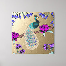 Peacock i Guld Canvastryck