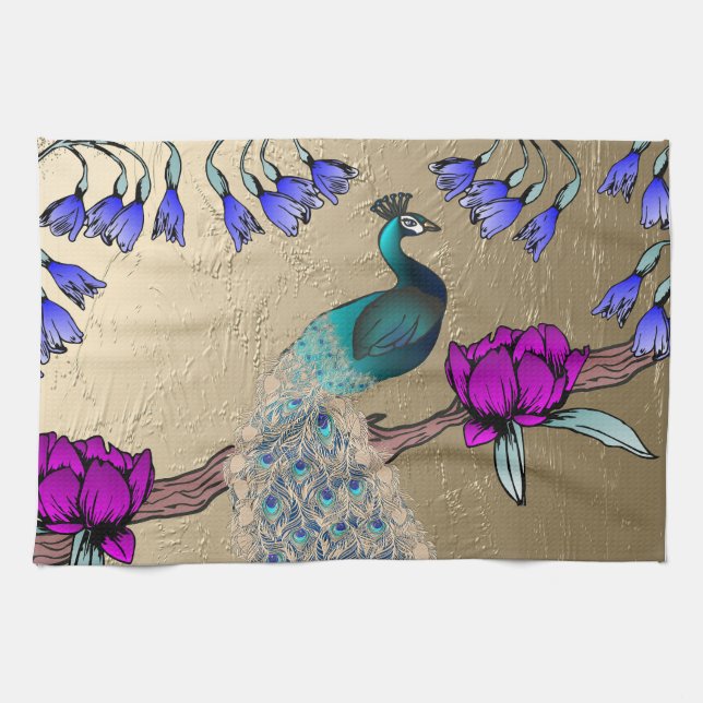 Peacock i Guld Kökshandduk (Horisontell)