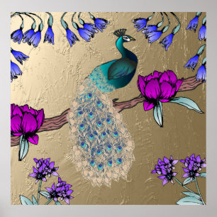 Peacock i Guld Poster