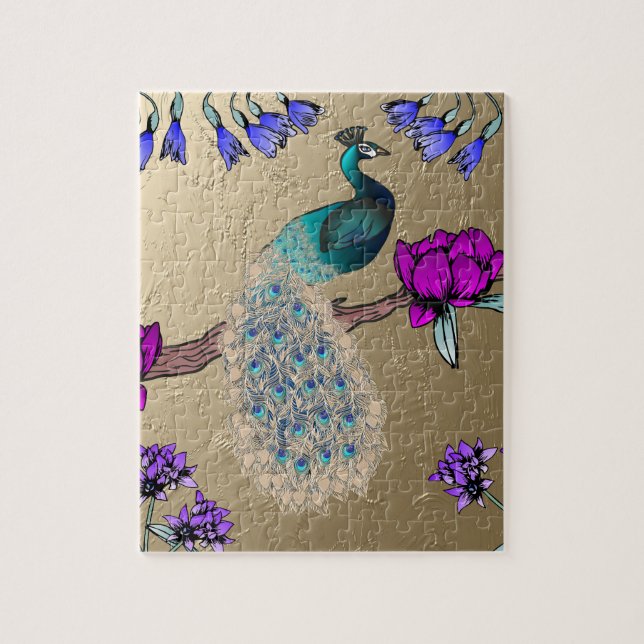 Peacock i Guld Pussel (Vertikal)