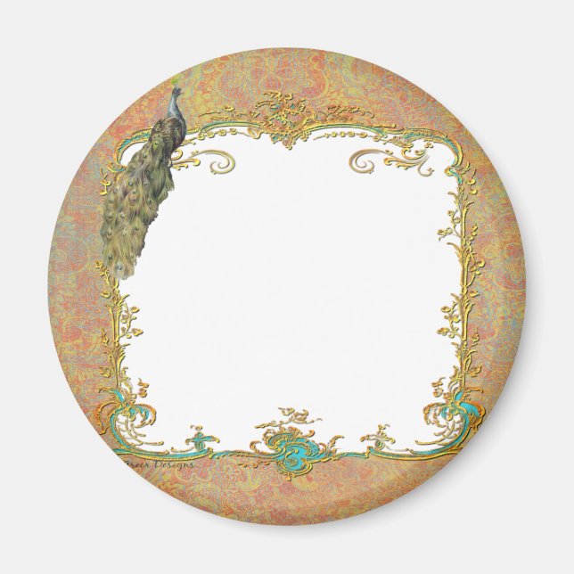 Peacock i Paisley Ornate Art Print Magnet (Framsidan)
