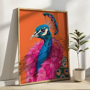 Peacock i Päls Animal Mode Art Colorful Poster