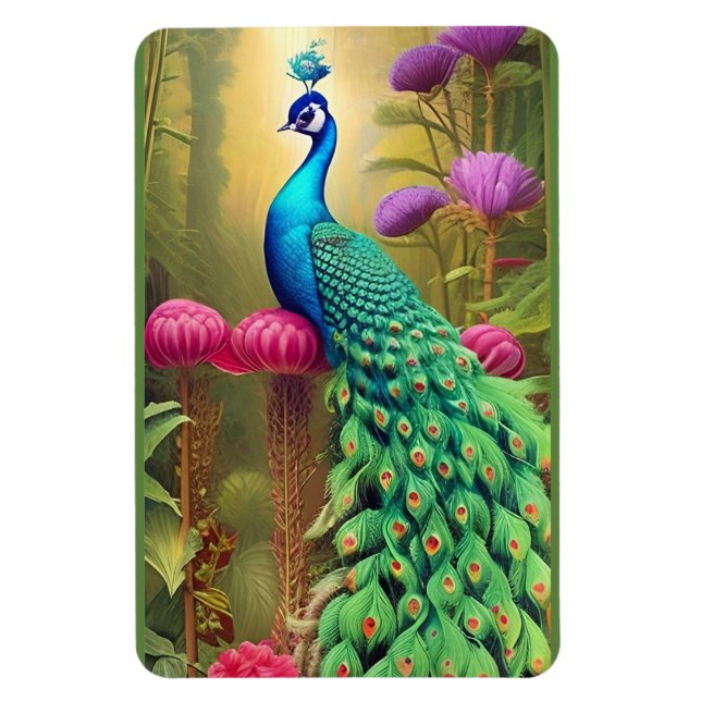 Peacock i Rosa Garden Forest Magnet (Vertikal)