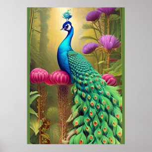 Peacock i Rosa Garden Forest Poster