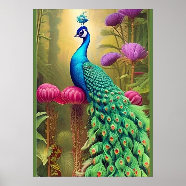 Peacock i Rosa Garden Forest Poster (Framsidan)
