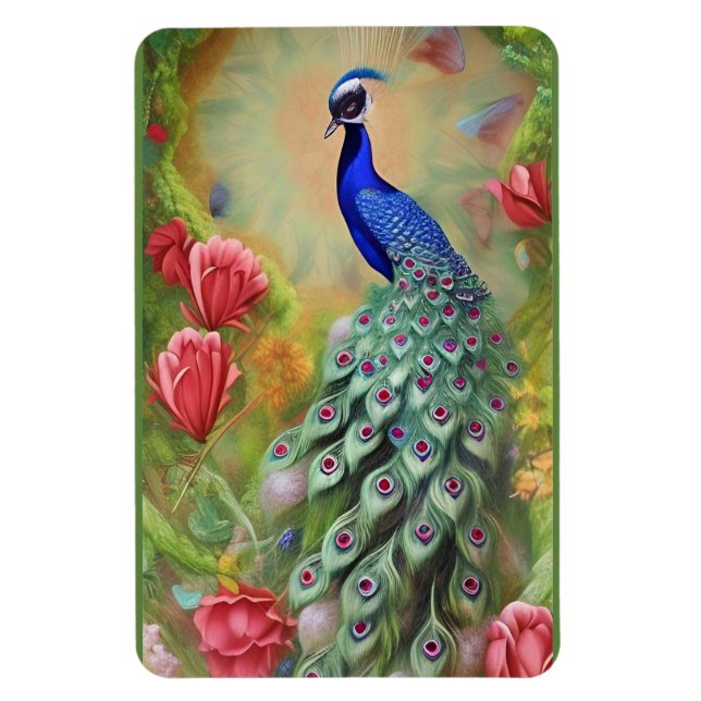 Peacock i Rosa Garden Magnet (Vertikal)