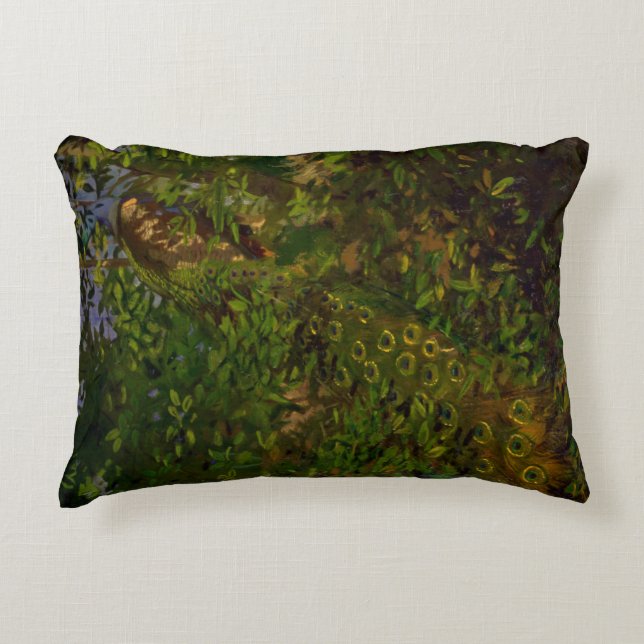 Peacock i Skogen (av Abbott Henderson Thayer) Prydnadskudde (Framsidan)