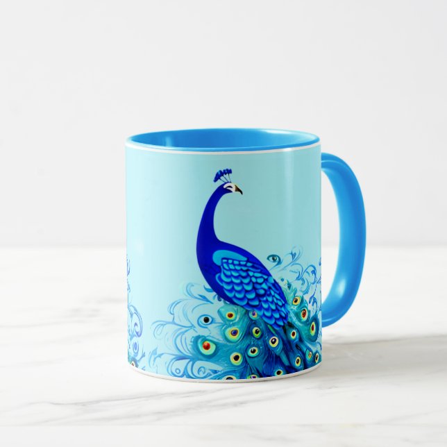 Peacock i Turcos och Cobalt Blue Mugg (Framsida höger)