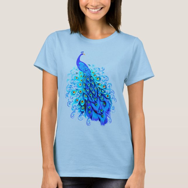 Peacock i Turcos och Cobalt Blue T Shirt (Framsida)