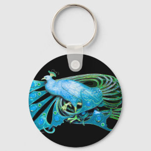 PEACOCK IN BLUE TURQUASE AND BLACK NYCKELRING