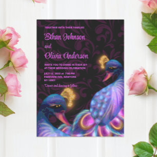 Peacock Jewel Tones Bröllop Blommigt Moody lila Inbjudningar
