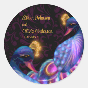 Peacock Jewel Tones Bröllop Blommigt Moody lila Runt Klistermärke