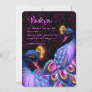 Peacock Jewel Tones Bröllop Blommigt Moody lila Tack Kort