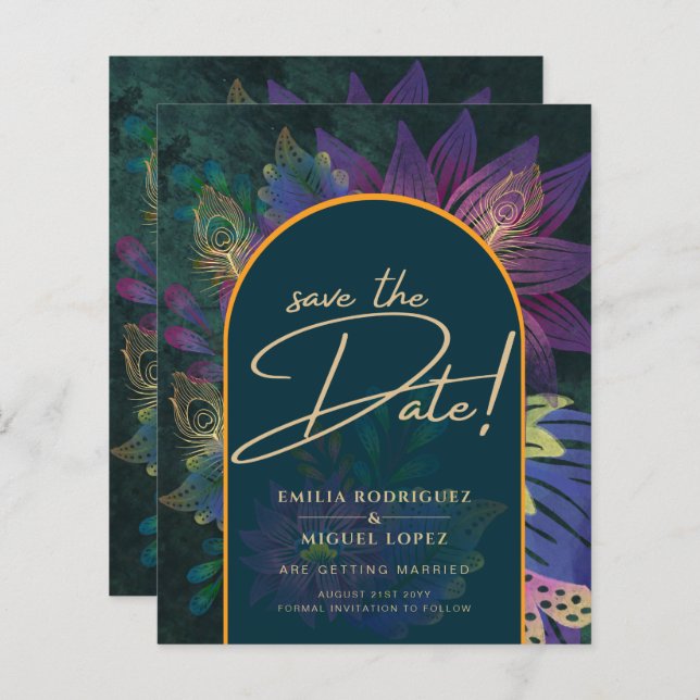 Peacock Jewel Tones Grönt Blue Bröllop (Fram/baksida)