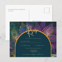 Peacock Jewel Tones Grönt Blue Bröllop Vykort