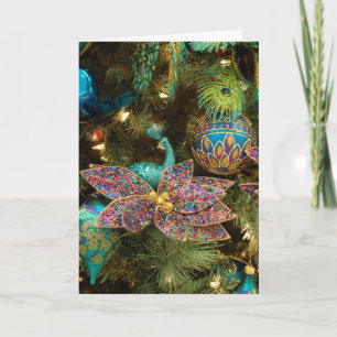 Peacock Jul Helgdag Träd Helgkort