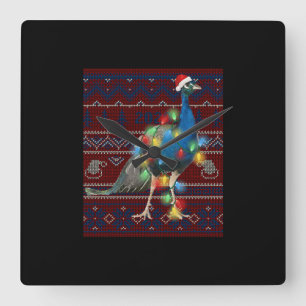 Peacock jul Ljus Uggig sötare Goat Älskare Fyrkantig Klocka